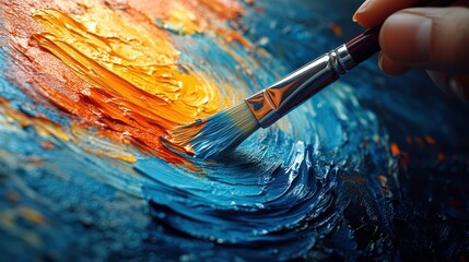 Obraz premium Vibrant swirling colors applied to a canvas with a paintbrush.