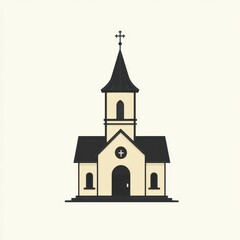 Small church with a tall steeple and cross in a minimalistic design representing faith and community