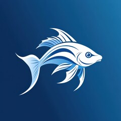 Naklejka premium Stylized fish silhouette design with flowing lines on a vibrant blue background