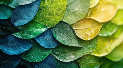 Obraz premium Vibrant leaves, gradient, waterdrops, background, nature