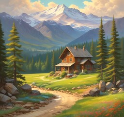 Fototapeta premium Illustration of spring landscape.