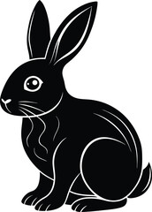 Cute Bunny in Black | Rabbit Silhouette Vector for Print, Easter Crafts & Animals Vector File