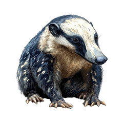 High-quality image of a European badger standing on white background.pn © Saima