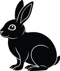 Cute Bunny in Black | Rabbit Silhouette Vector for Print, Easter Crafts & Animals Vector File