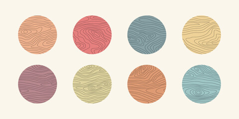Wood tree pattern texture icon, trunk with annual circle line of age pictogram, set vector design