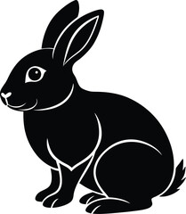 Cute Bunny in Black | Rabbit Silhouette Vector for Print, Easter Crafts & Animals Vector File