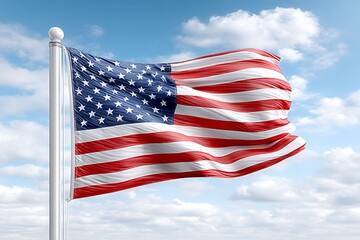 Fototapeta premium An American flag waving proudly against a blue sky on Flag Day