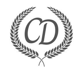 Initial letter C and D, CD monogram logo design with laurel wreath. Luxury calligraphy font.