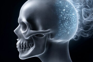 Fototapeta premium Dark gothic-style smoker trapped in swirling smoke skull