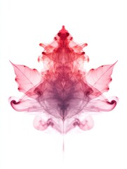 A red maple leaf made of smoke, against a white background