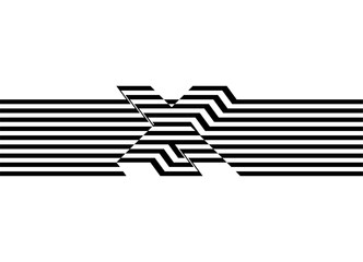 Volumetric vector letter X of black parallel lines on a white background. Modern striped pattern in retro style. Direction indicator, navigation. pointer Vector background. 3 d