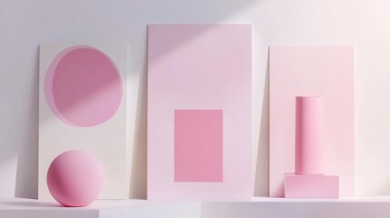 Geometric Pastel Pink Still Life Composition with Minimalist Shapes