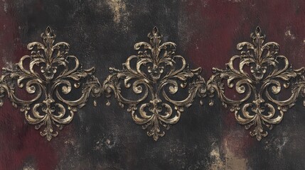 Velvet-textured Gothic wallpaper with gold filigree swirls