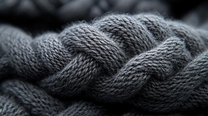 Close-up view of intricate braided gray yarn textures.