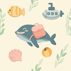 Whale pattern summer sea travel