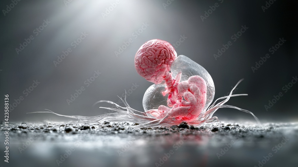 Aufkleber surreal macro photography of mysterious jellyfish-like organism emerging from egg in ethereal underw