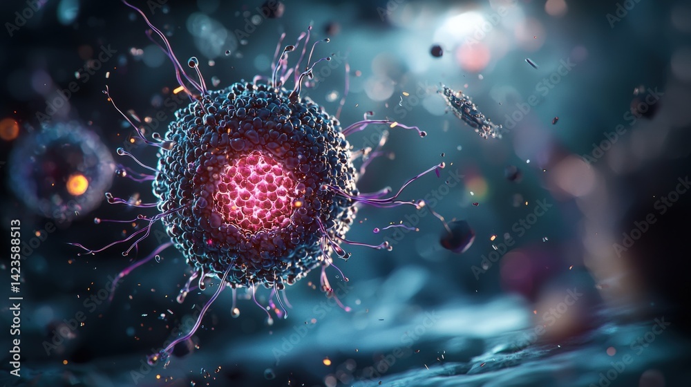 Aufkleber Exploring cellular dynamics microscopic view of viruses laboratory scientific visualization digital art close-up