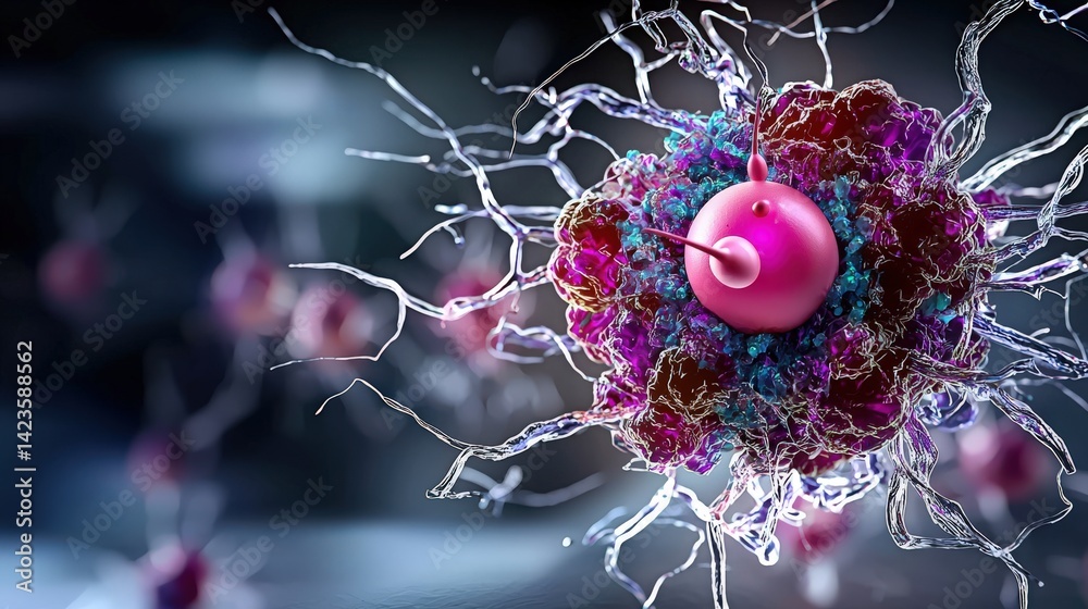 Aufkleber Cellular dynamics of cancer close-up microscopic analysis and visualization in laboratory research