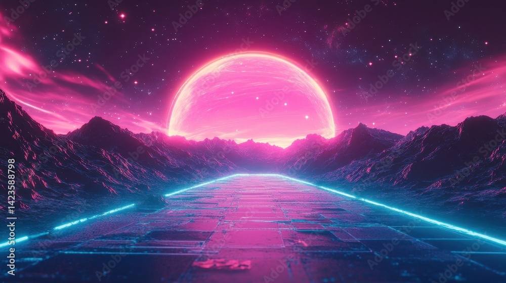 Wall mural vaporwave backdrop with hazy gradient and 80s nostalgia