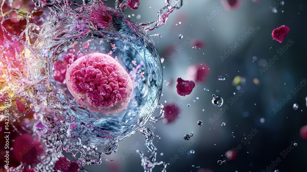 Aufkleber Laboratory setting dynamic close-up illustration of microscopic cell division and biological concepts