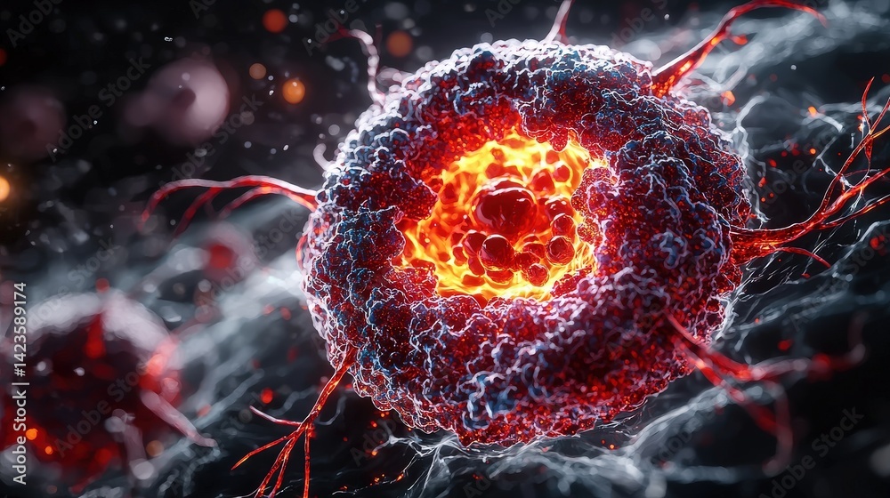 Poster Dynamic cellular activity microscopic environment scientific visualization close-up concept of life processes