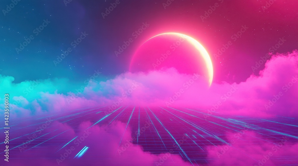 Wall mural fluid synthwave gradient with neon misty glow