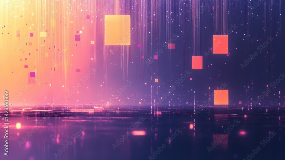 Canvas Prints lavender and orange pixel squares float on a glassy backdrop
