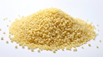An inviting plate of couscous is attractively presented. The couscous, a staple in North African cuisine, features small, light - colored granules that are fluffy and tender