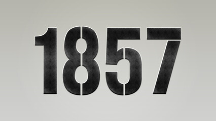 3D Bold metal number 1857 on silver background.	