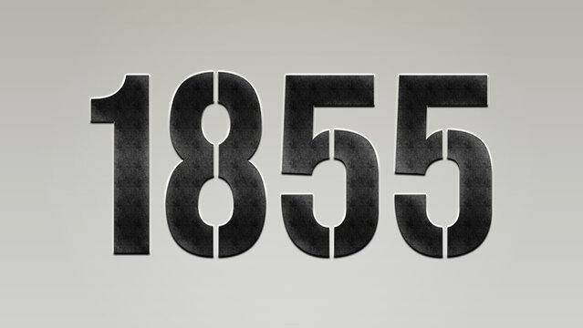 3D Bold metal number 1855 on silver background.	