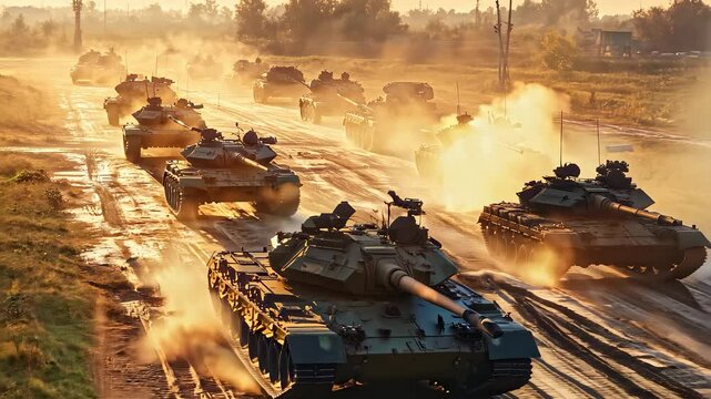 Tank convoy moving on the road