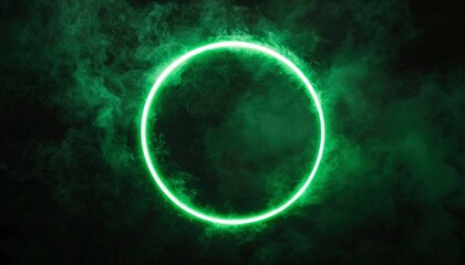 Fototapeta premium Neon ring in green smoke