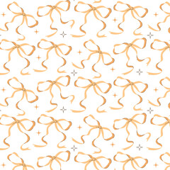 Seamless pattern with hand drawn yellow bows and sparkles. Bright and cheerful design for wrapping paper, kids’ decor, stationery, and festive packaging.