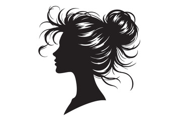 woman hairstyle logo silhouette vector illustration, hair salon logo icon vector silhouette, beauty long hair woman logo silhouette, beauty woman long hair silhouette on white background