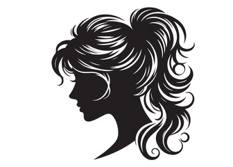 woman hairstyle logo silhouette vector illustration, hair salon logo icon vector silhouette, beauty long hair woman logo silhouette, beauty woman long hair silhouette on white background