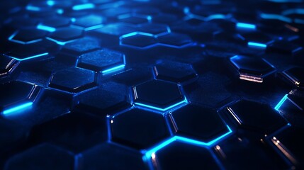 Obraz premium Abstract blue hexagon pattern digital background technology design 3d dark grid shiny light cyber