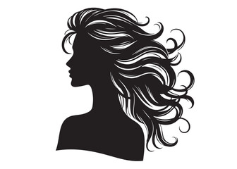 woman hairstyle logo silhouette vector illustration, hair salon logo icon vector silhouette, beauty long hair woman logo silhouette, beauty woman long hair silhouette on white background