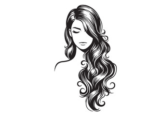 woman hairstyle logo silhouette vector illustration, hair salon logo icon vector silhouette, beauty long hair woman logo silhouette, beauty woman long hair silhouette on white background
