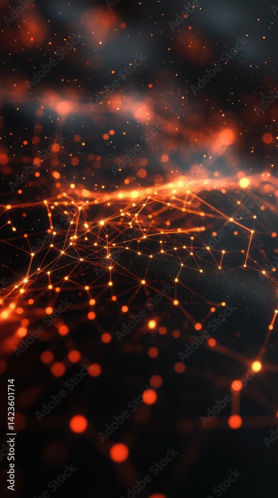 Fototapete Digital network connections with glowing nodes and lines in a dark atmosphere showcasing technology and innovation