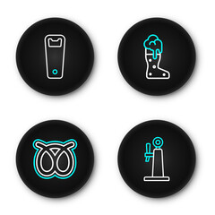 Set line Beer tap, Pretzel, Boot beer glass and Bottle opener icon. Vector