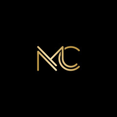 Creative modern elegant MC black and gold color initial based letter icon logo.
