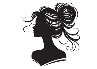 woman hairstyle logo silhouette vector illustration, hair salon logo icon vector silhouette, beauty long hair woman logo silhouette, beauty woman long hair silhouette on white background