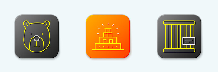 Naklejka premium Set line Bear head, Chichen Itza in Mayan and Animal cage icon. Vector