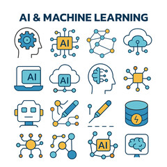 Flat AI and Machine Learning Icon Set &ndash; 20 Modern Vector Icons