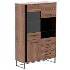 3d render modern wooden cabinet with drawers with transparent background