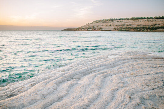 Serene view of the salt formations at Dead Sea in Jordan