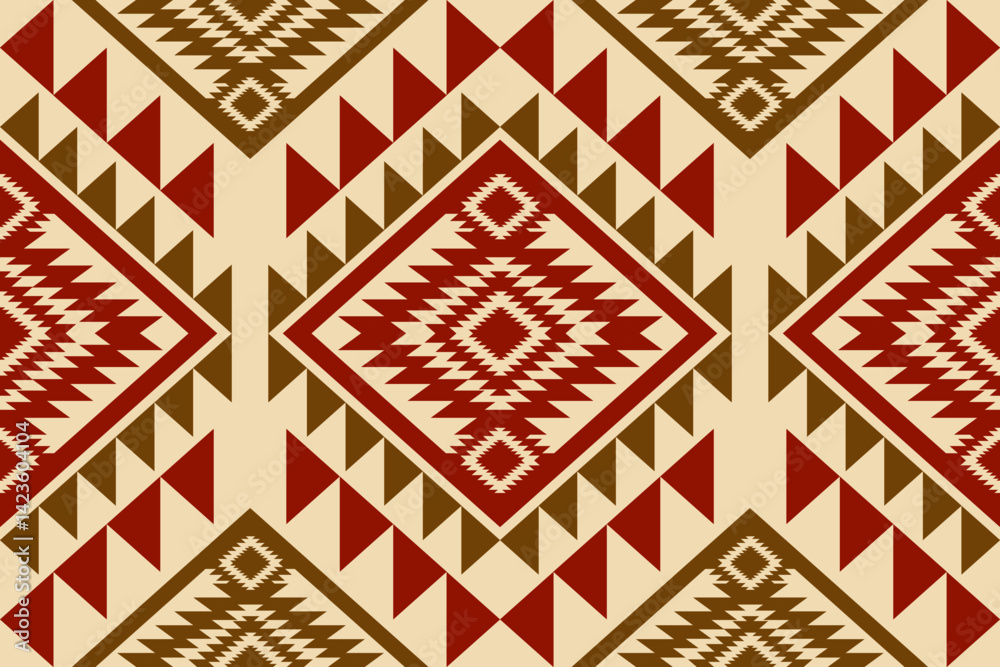 Aufkleber traditional geometric seamless pattern with red diamonds and triangles on a light beige background d