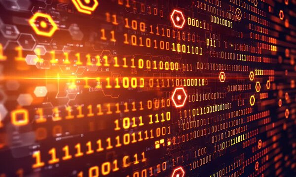 Abstract digital code background with binary data and glowing elements