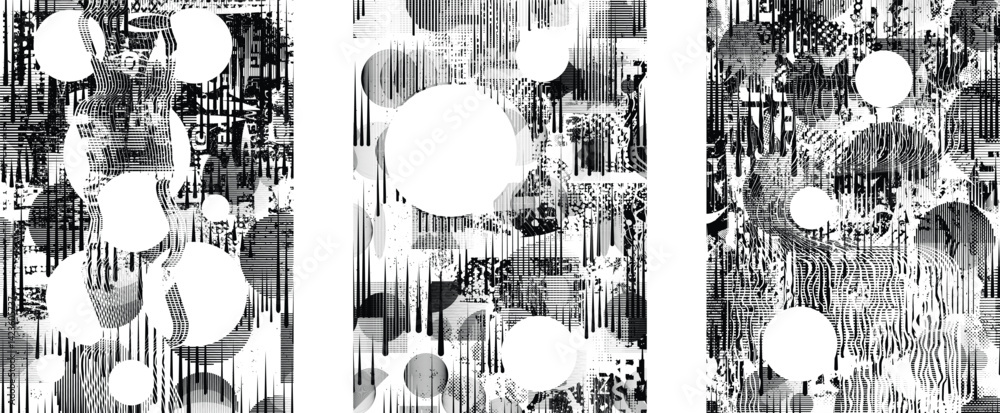 Aufkleber Background with glitch distorted grunge textures . grunge background texture with halftone dots, glitched shapes, textures and lines .Screen print vector background with grunge textured surface.