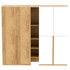 3d render wooden and white cabinet with transparent background